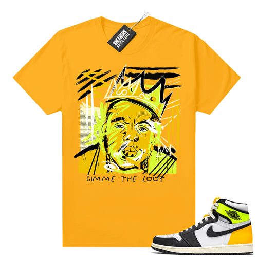Air Jordan 1 Volt Gold shirt to match Gold Basquiat Biggie