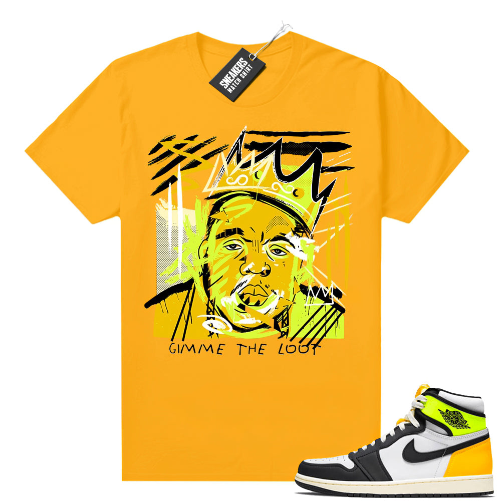 Air Jordan 1 Volt Gold shirt to match Gold Basquiat Biggie