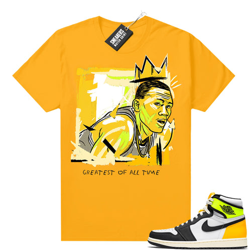 Air Jordan 1 Volt Gold shirt to match Gold Basquiat Goat