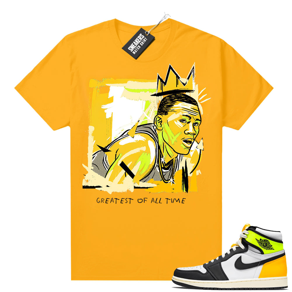 Air Jordan 1 Volt Gold shirt to match Gold Basquiat Goat