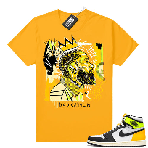 Air Jordan 1 Volt Gold shirt to match Gold Basquiat Nipsey