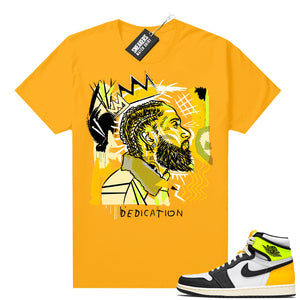 Air Jordan 1 Volt Gold shirt to match Gold Basquiat Nipsey
