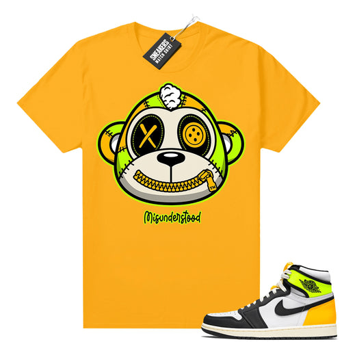 Air Jordan 1 Volt Gold shirt to match Gold Misunderstood Monkey