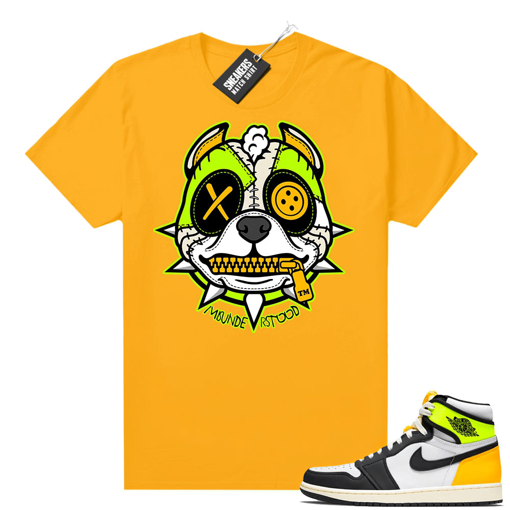 Air Jordan 1 Volt Gold shirt to match Gold Misunderstood Pitbull Puppy