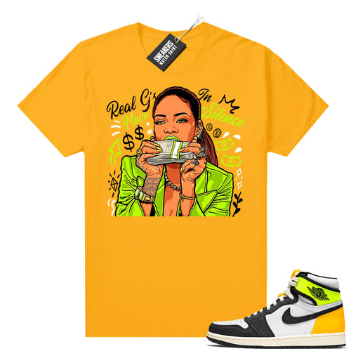 Air Jordan 1 Volt Gold shirt to match Gold Real Gs Move in Silence