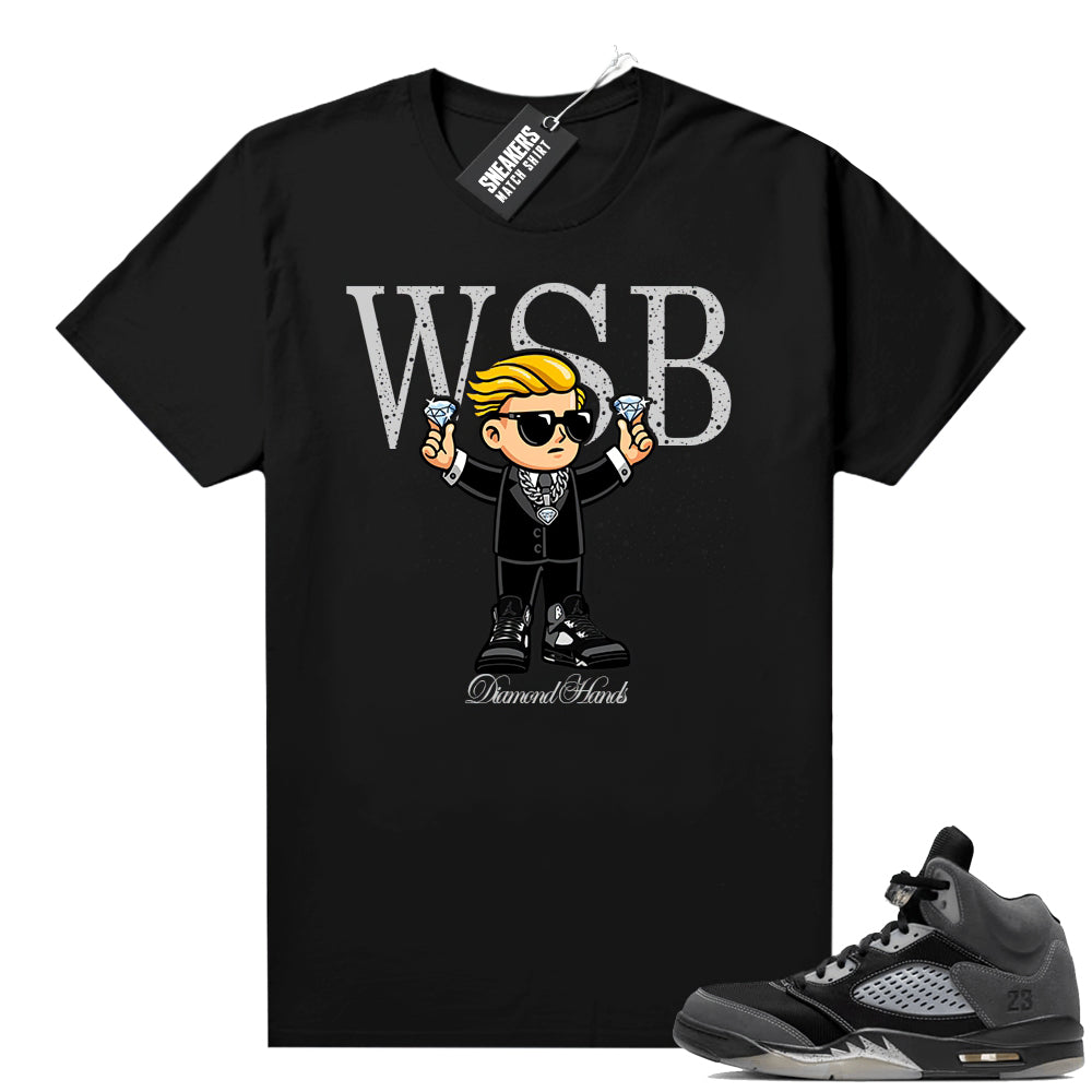 Anthracite Jordan retro 5 shirts black WSB Diamond Hands  Anthracite Sneaker tee