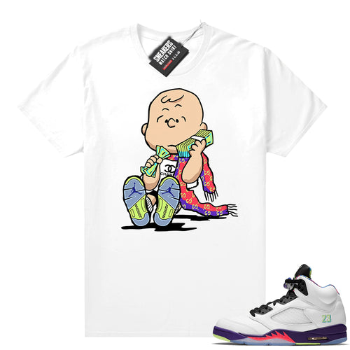 Bel Air 5s Alternate shirts White Designer Charlie  Sneaker Tee